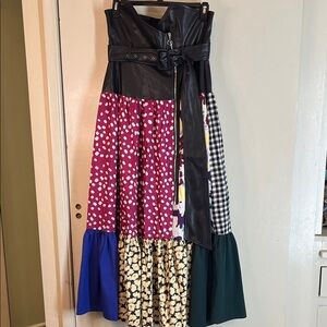 TOV Los Angeles Faux Leather Bodice strapless Patchwork Maxi dress Size Lg / 44